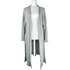 LAJU Women’s Grey Sherpa Texture Maxi Sweater Coat w Long Slits on the Sides XS